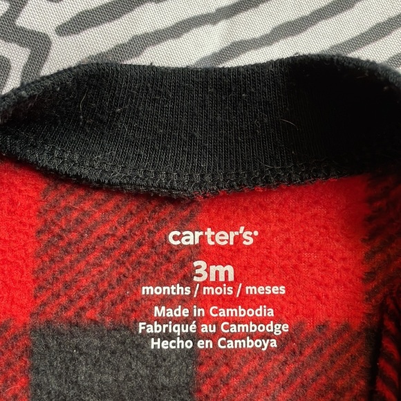 Red and black fleece two way zipper footed deer sleeper - Picture 5 of 6